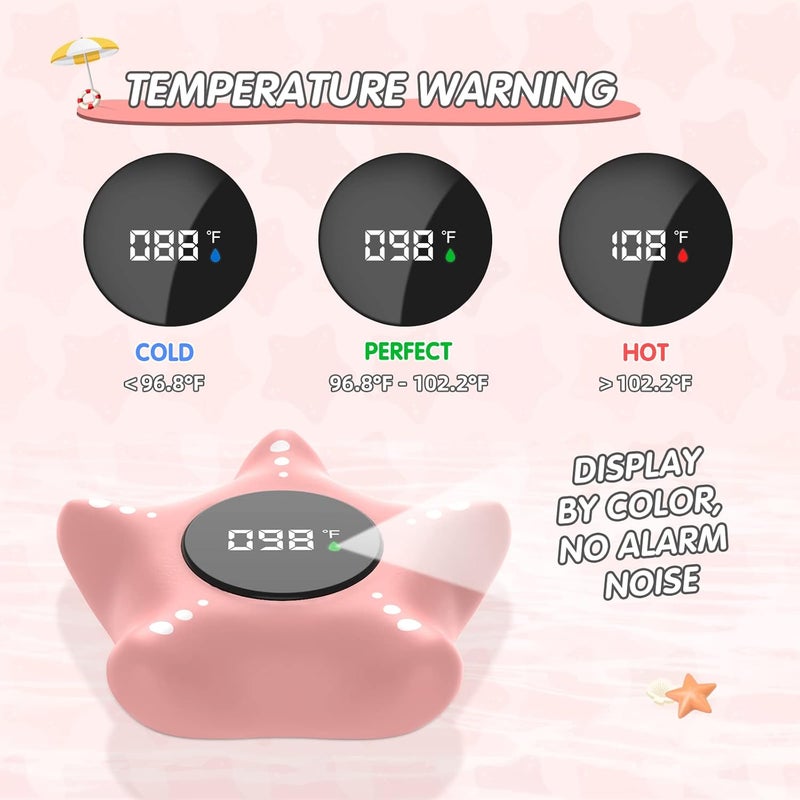 ledfaah Baby Bath Thermometer Safety, Auto On & Off Bathtub Thermometer Floating Toy, Digital Bathing Water Temperature Warning, Pink Sea Star Shape - Image 4